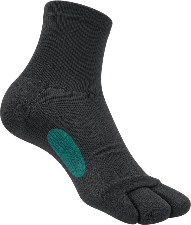 ASHITO SOCKS の土踏まずのクッションの位置を青緑で示したイメージ